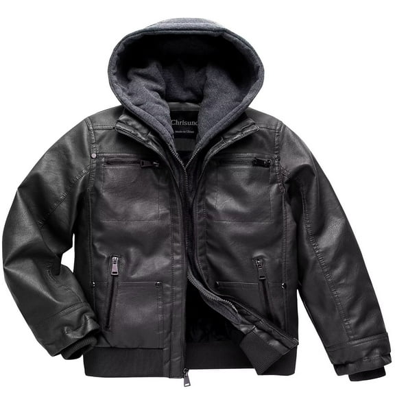 Chrisuno Boy Faux Leather Jacket Motorcycle Jacket Winter Jacket Rain Jacket Pilot Jacket Black 6/7