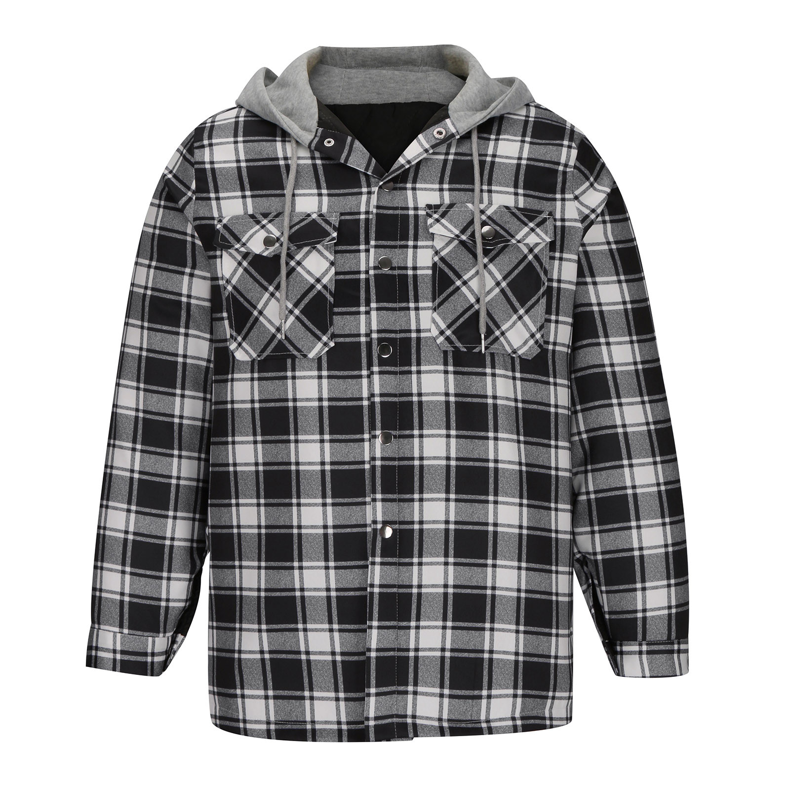 Men's Long Sleeve Lined Flannel Shirt Jacket with Hood Men's Cotton ...