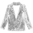 thumbnail image 5 of YONGHS Women Long Sleeve Lapel Sequin Blazer Jacket Cocktail Club Party Cardigan Coat Silver XL, 5 of 7
