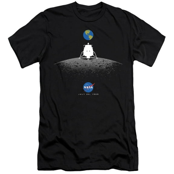 Nasa Moon Landing Simple Adult 30/1 T-Shirt Black