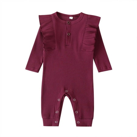 

TUOBARR Toddler Baby Girls Ruffled One-piece Solid Color Romper Fashion Romper Red (0-24Months)