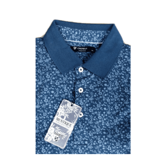 $85 CREMIEUX MEN'S SHORT SLEEVE POLO SHIRT FLORAL COTTON BLUE PRINT size XXL