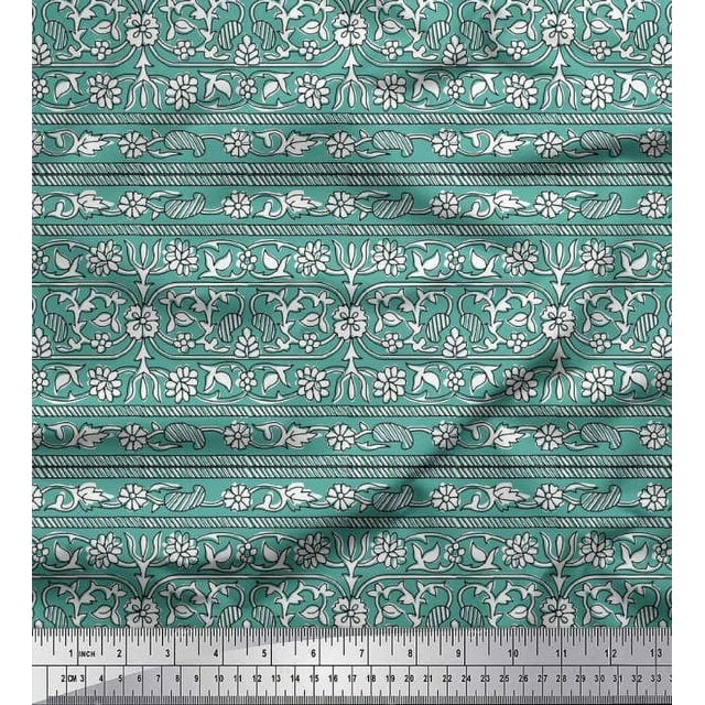 Soimoi Rayon Fabric Leaves & Floral Block Fabric Prints by Yard 42 Inch Wide