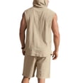 thumbnail image 7 of Timoontee Lightweight Summer Sets for Men Casual 2 Piece Tracksuits Button Down Sleeveless Mock Neck Tank Hoodies with Drawstring Shorts Solid Daily Outfits Khaki XXXL, 7 of 7