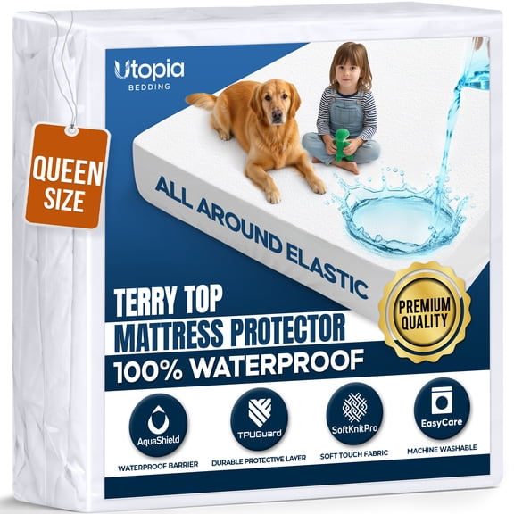 Utopia Bedding Waterproof Mattress Protector – Fitted Sheet Style, Deep Pocket Cover Fits Up to 15 Inches, Washable & Breathable Mattress Topper