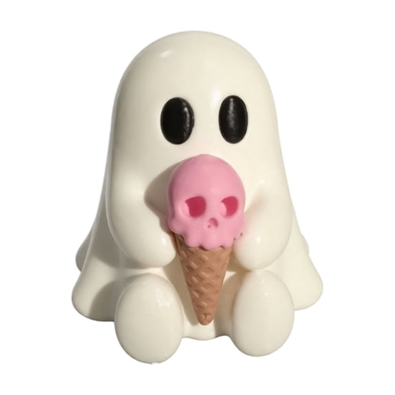 Halloween Ghost Figurine, White Spooky Spirit Statue with Skull Ice Cream, Tabletop Decoration, Harvest Festival Home Desk Ornament
