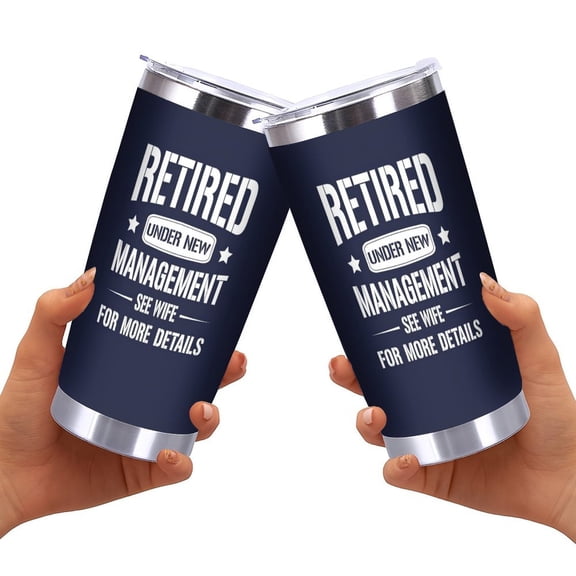 Retirement Gifts for Men - Funny Retired Gifts for Men, Husband, Dad, Coworker, Boss, Friends - Happy Retirement Gag Gift, Cool Party Idea Decorations - 20oz Navy Tumbler Cup With Gif