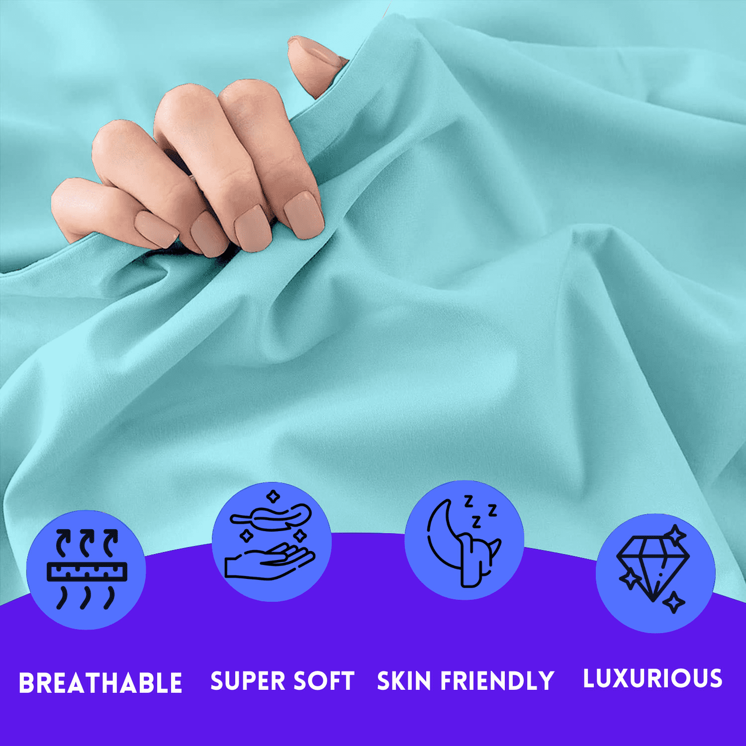 EASYCOT 800TC Soft Egyptian Cotton Duvet Cover Set 3 Pieces Breathable Bedding Set with Zipper Closure Long Staple - Comforter Cover - Aqua Blue , Super King Plus (120X120)