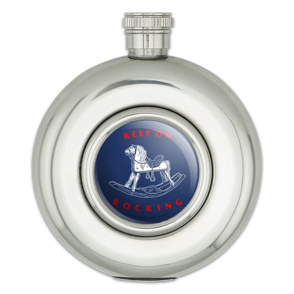 Keep on Rocking Horse Funny Humor Round Stainless Steel 5oz Hip Drink Flask