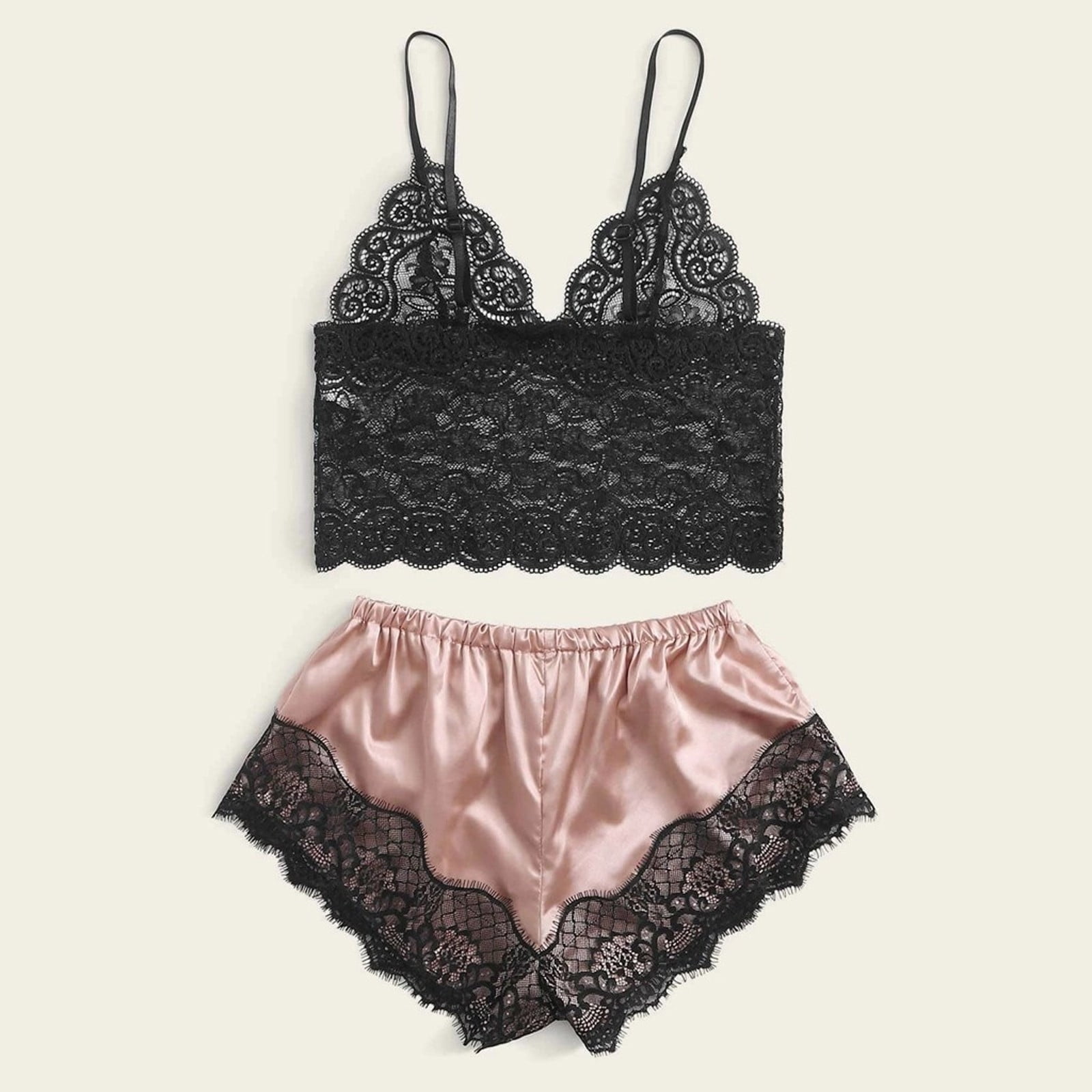 EQWLJWE Sexy Lingerie for Women Lingerie for Women Clearance Ladies Fashion Solid Color Erotic Lace Sexy Deep V Satin Sexy Camisole Top Short Pajama Suit Walmart