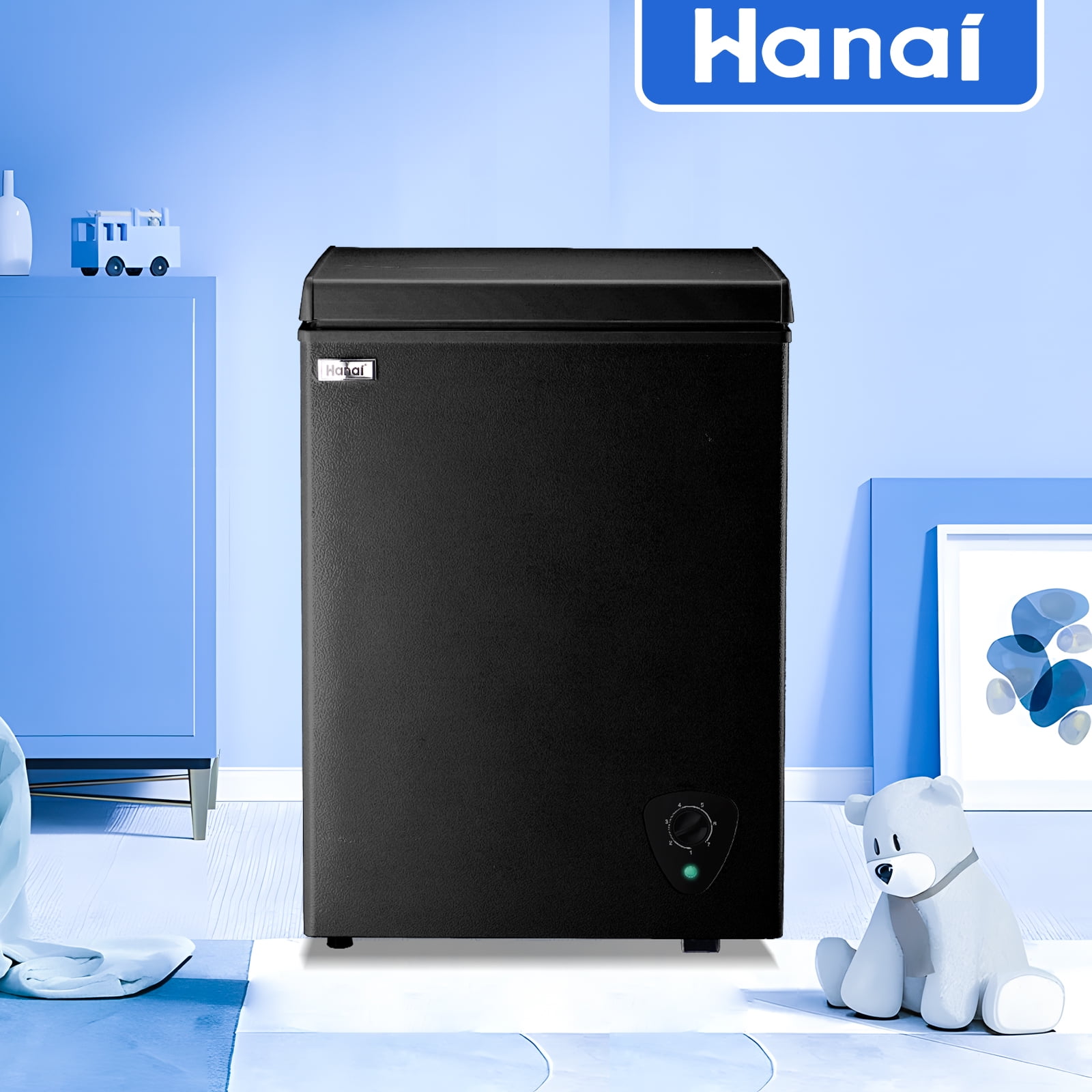 WANAI 3.4 Cubic Feet Chest Freezer Black deep Freezer with Adjustable Temp Knob Ideal for Any Room