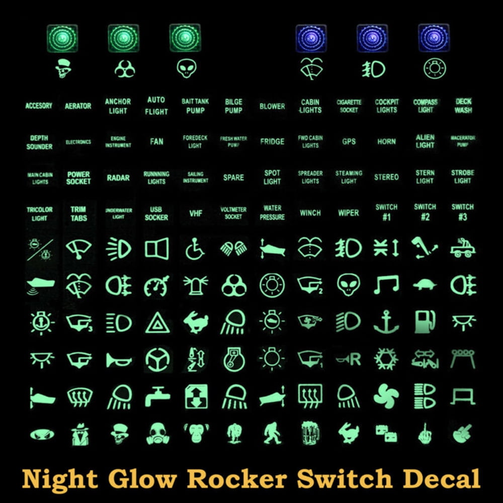 Night Glow Rocker Switch Label Decal Circuit Panel Sticker Car Marine Boat Truck 