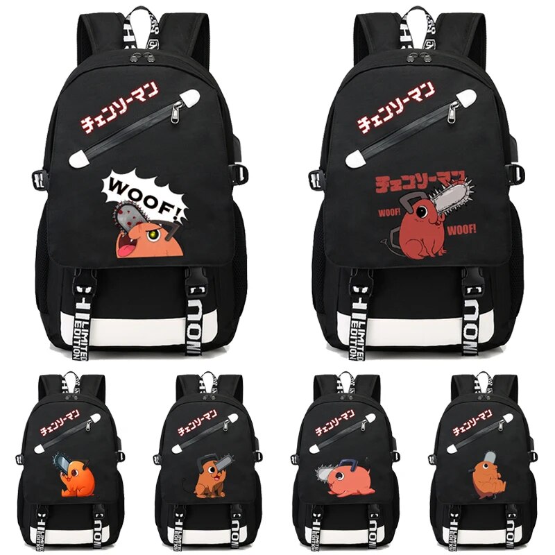 Anime Chainsaw Man Backpack - Style C, School Bookbag With USB Port