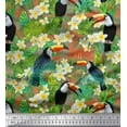 thumbnail image 1 of Soimoi Orange Crepe Silk Fabric Tropical Leaves,White Floral & Toucan Bird Print Fabric by Yard 42 Inch Wide, 1 of 1