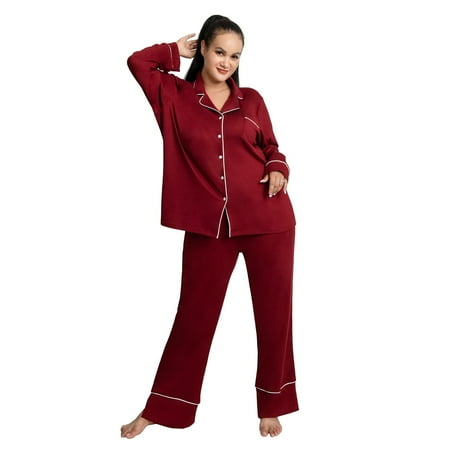 

YJ.GWL Women Pajama Set Button Down Nightwear Sleepwear Homewear Soft 2Pcs Loungewear Set