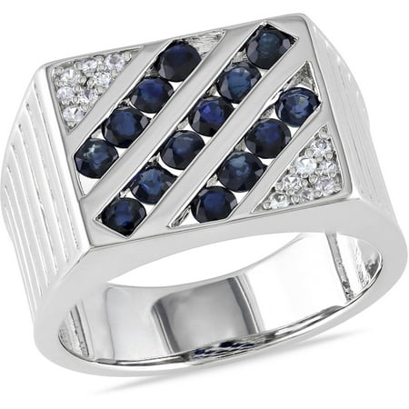 Tangelo Men's 2 Carat T.G.W. Blue and White Sapphire Sterling Silver Fashion Ring