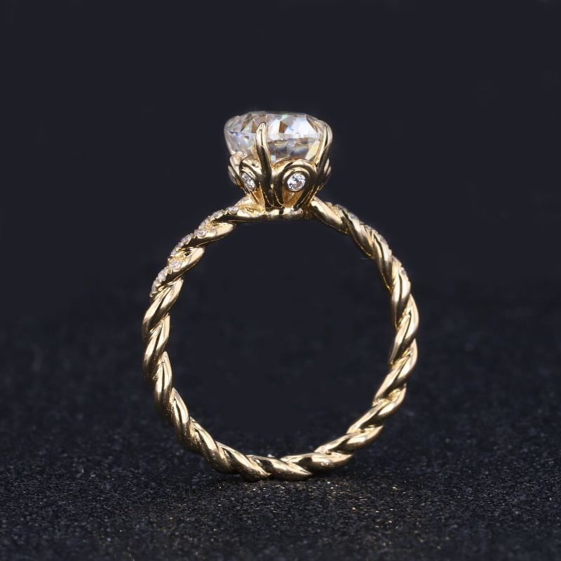 Cora Jewellery 9x7MM Oval Moissanite Engagement Ring For Women With Twisted Diamond Shank, 18K Yellow Gold