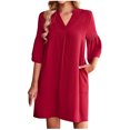 thumbnail image 4 of Robes pour Femmes 2024 Été Oversize Décontracté Imprimé Col en V Manches Courtes Longue Robe Fendue avec Poche 50 % de Réduction Liquidation!, 4 of 9