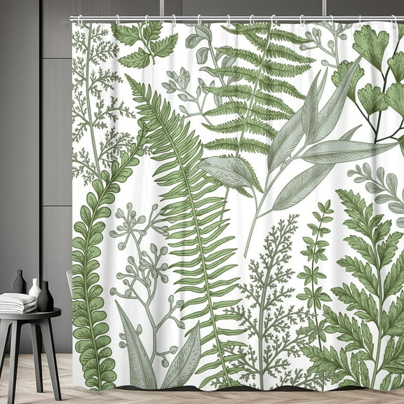 Sage Green Botanical Leaves Shower Curtain for Bathroom, Abstract Floral Tropical Plant Fabric Shower Curtains, Spring Summer Farmhouse Nature Watercolor Bathroom Decor Accessories with Hooks, 69X70in