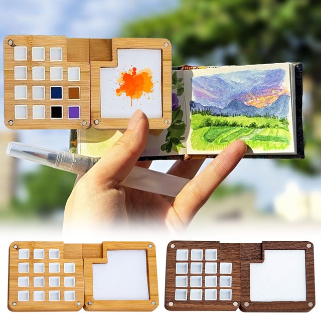 XWSHYW Herramientas para El Hogar Caja Dispensadora de Pintura Acuarela de Madera para Niños Caja de Madera Portátil Caja de Celosía Caja de Acuarela 15 Compartimentos