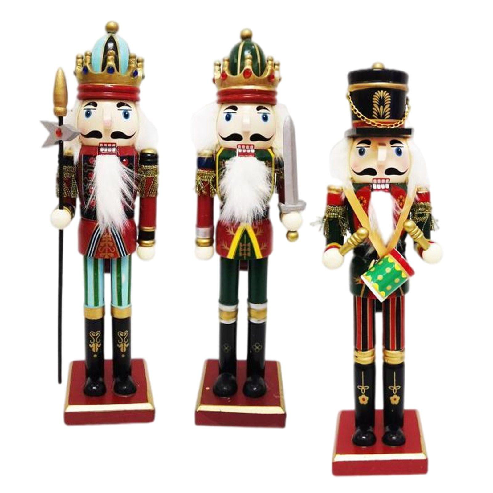 3pcs Traditional 12 Inch Wooden Nutcracker Soldier Ornaments Christmas