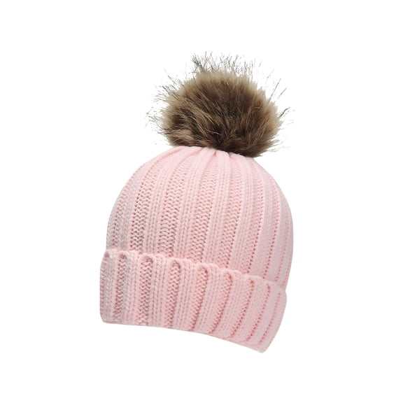TELOLY Kids Boys & Girls Winter Soft Warm Knitted Beanie Hat with Faux Fur Pom Pom for Ages 4-12