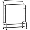 thumbnail image 1 of Perchero de doble varilla para colgar ropa, perchero rodante con ruedas, estante para prendas independiente con 2 estantes para dormitorio, lavandería, sala de estar, 1 of 4
