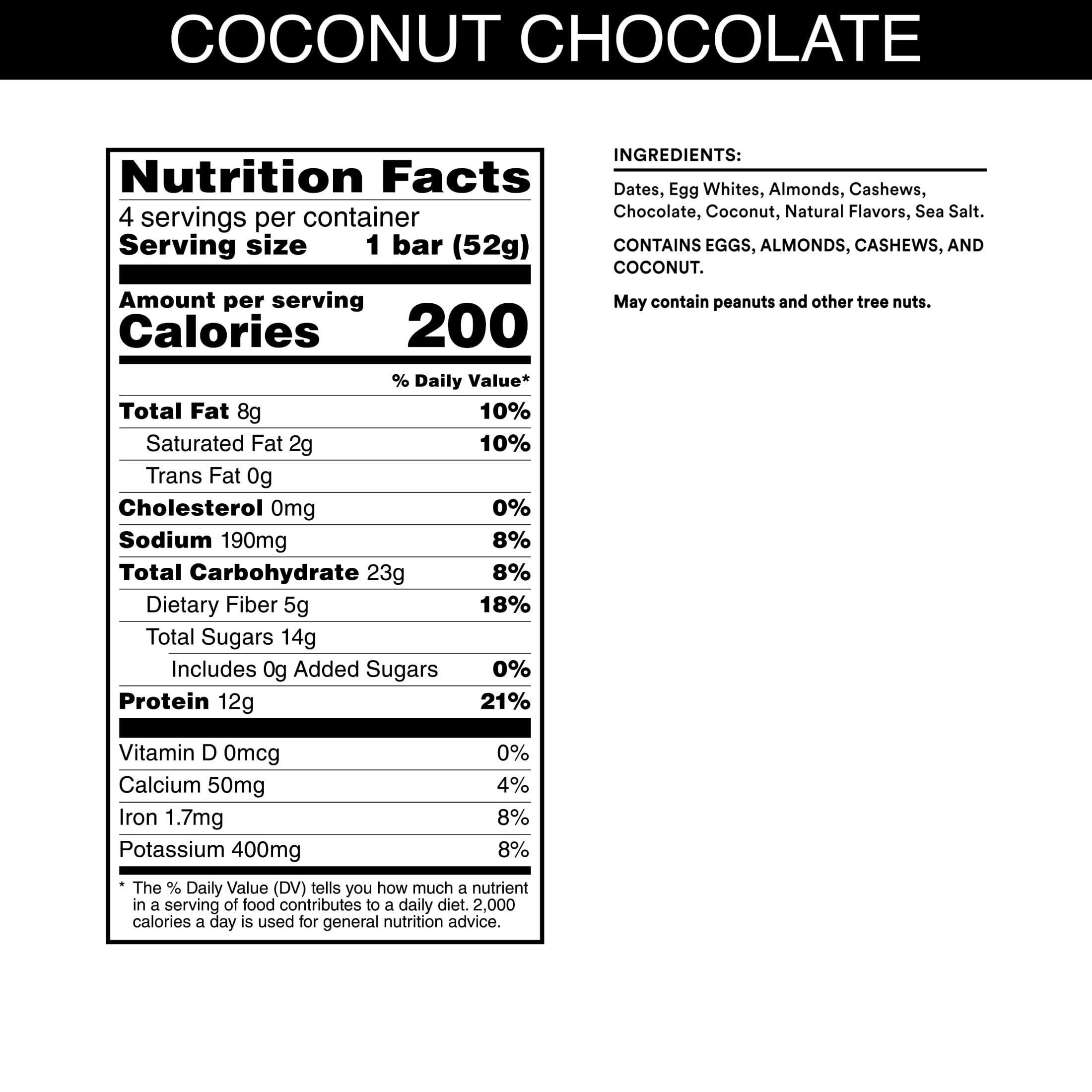 RXBAR Gluten-Free Coconut Chocolate Chewy Protein Bars, 12g Protein, 7.32 oz, 4 Count