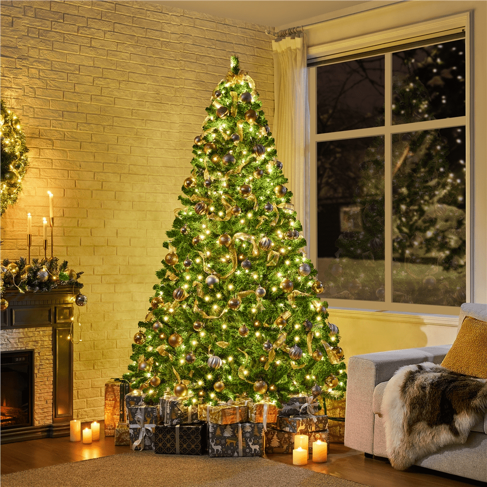 Renwick 7.5Ft Pre-lit Flocked Artificial Christmas Tree with 550 Incandescent Warm Lights, Pure Green