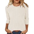thumbnail image 2 of nerohusy Womens Knit Shirts 3/4 Sleeve Sweaters for Women Tops and Blouses Round Neck Dressy Loose Casual Tunic Blouses Solid Color Pullover Top 2025 Beige,XXL, 2 of 4
