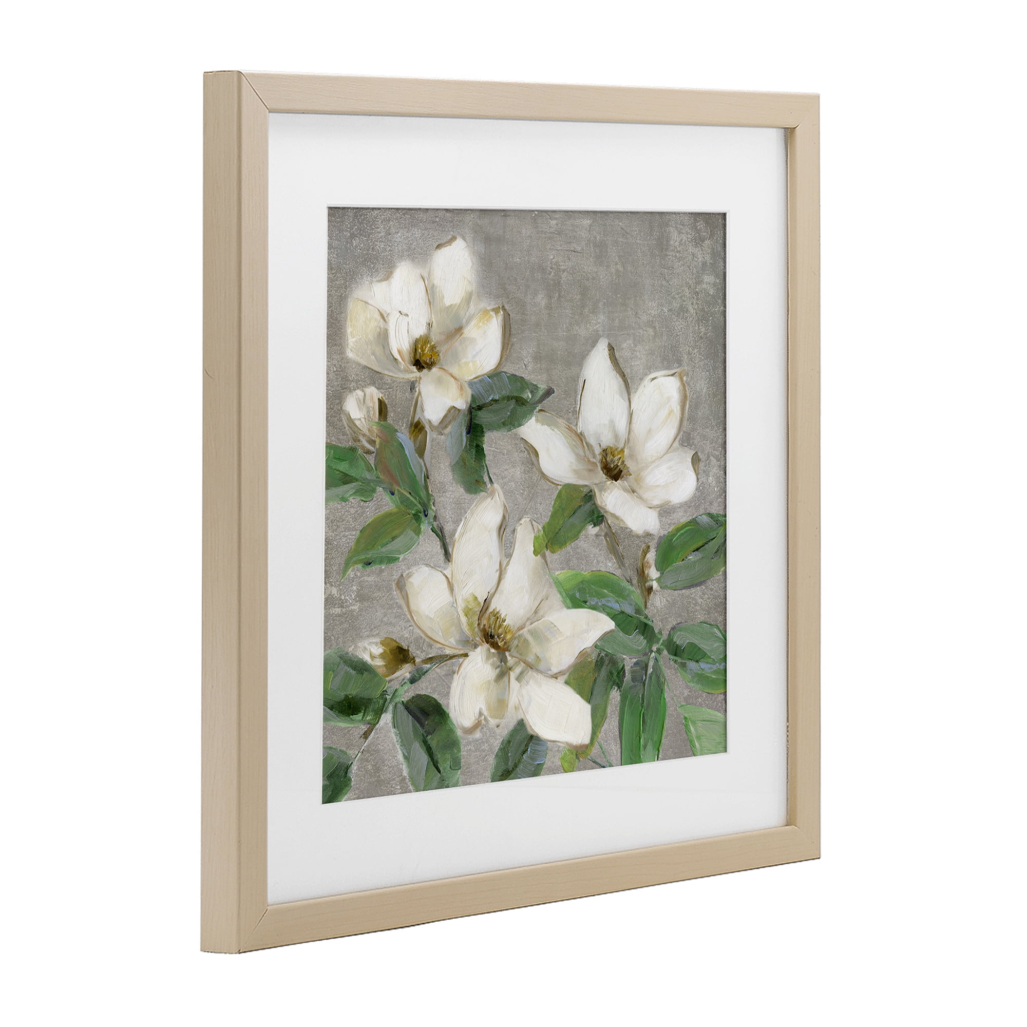 Stupell Industries Ivory Magnolias on Grey Birch Framed Print Under Glass, design by Sally Swatland