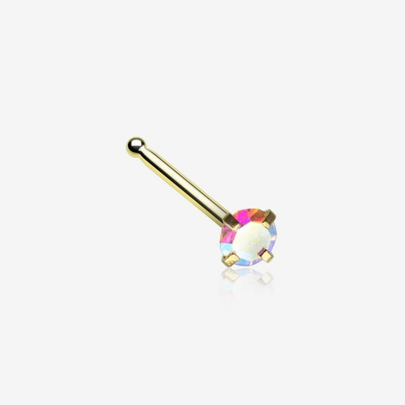 Golden Iridescent Sparkle Gem Prong Set Nose Stud Ring