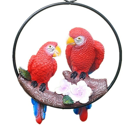 Resin Garden Statue Macaw Parrot Outdoor Figurine 7 Inch, Tree Hanging Decor with Iron Hook Waterproof Ornament for Patio Yard Lawn Decoration red