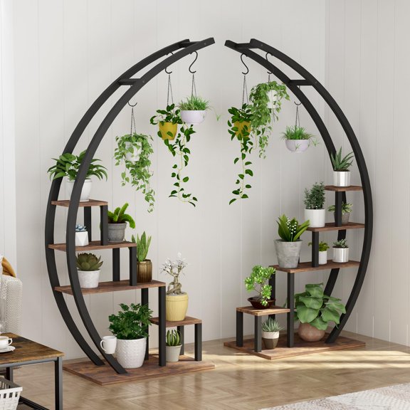 5 Tier Metal Plant Stand, Half Moon Shape Flower Pot Stand Rack, for Home Patio Lawn Garden Balcony, 2 Pack, 23.6"x15.7"x56"