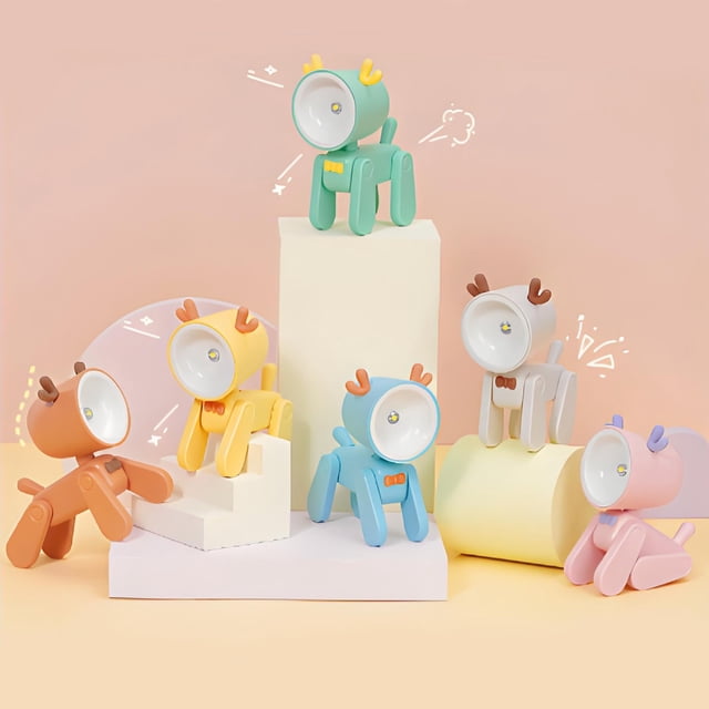 Lámparas De Plástico Mini luz nocturna recargable por USB con diseño de dinosaurio y ciervo para decoración de escritorio, color beige (1 unidad) JASKFLY