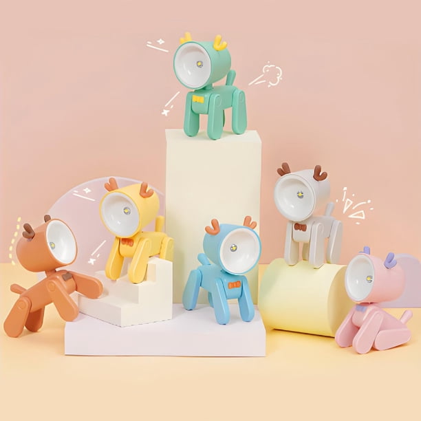 Lámparas De Plástico Mini luz nocturna recargable por USB con diseño de dinosaurio y ciervo para decoración de escritorio, color beige (1 unidad) JASKFLY
