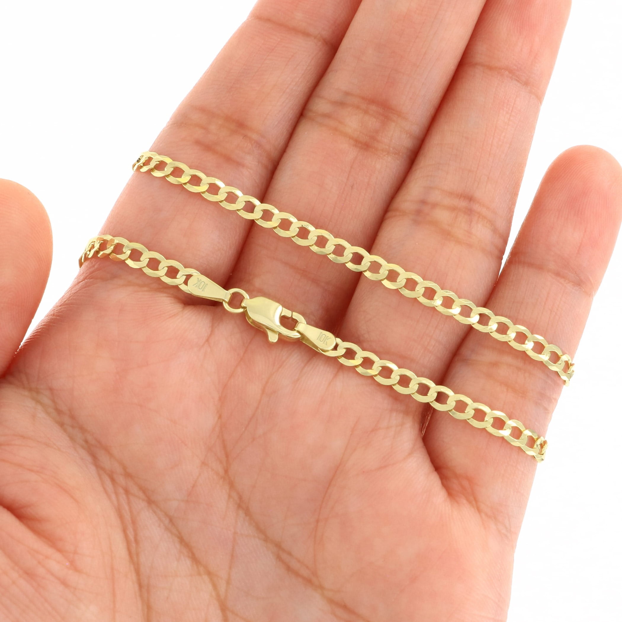 Nuragold 10k Real Yellow Gold Solid Cuban Curb Link 3mm Chain Bracelet or Anklet (7"-9") Italian Jewelry for Men & Women