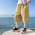 thumbnail image 2 of Kids Boys Solid Color Athletic Shorts Knee Length Casual Sportswear with Pockets Elastic Waistband Stylish Bottoms for Summer Yellow 9 Years-10 Years, 2 of 4