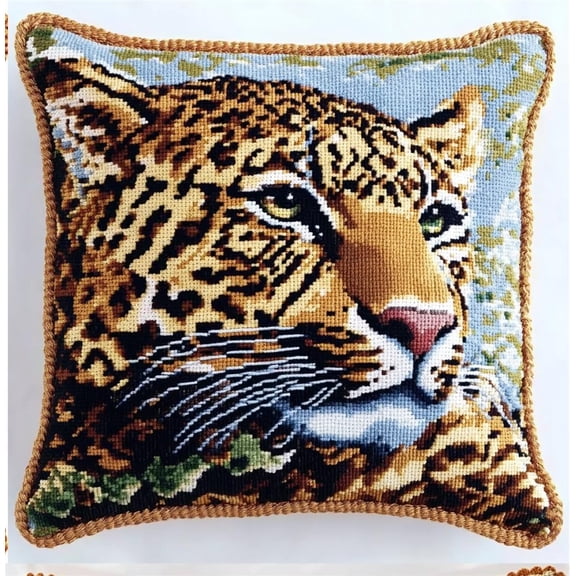 Anime Animals Latch Hook Kits Leopard DIY Hooks Knitted Embroidered Carpet Pillow Embroidery Latch Hook Carpet Kit 43X43Cm