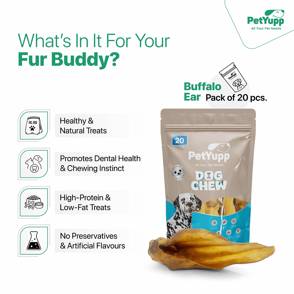 PetYupp Water Buffalo Ears with Meat Dog Chew Treats 20 Count