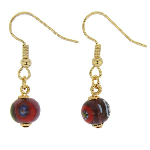 GlassOfVenice Murano Glass Mosaic Purple Ball Earrings