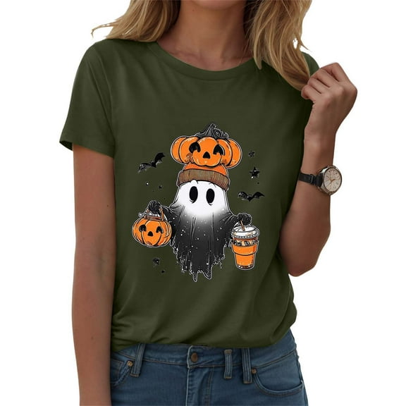 Hessimy Pumpkin Shirt for women's Cute Thanksgiving Fall T-Shirt Short Sleeve Halloween Pumpkin Graphic Tees Tops(AG,XXXL)