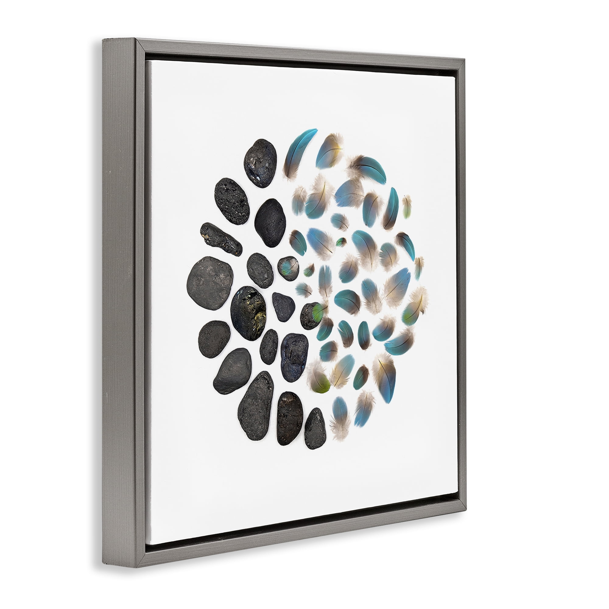 Stupell Industries Feathers & Rocks Collection Gray Framed Floater Canvas Wall Art, design by Beth Adoette