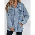 thumbnail image 4 of Women'S Long Oversized Denim Jacket Boyfriend Ripped Distressed Jean Jackets Coat Light Blue M, 4 of 6