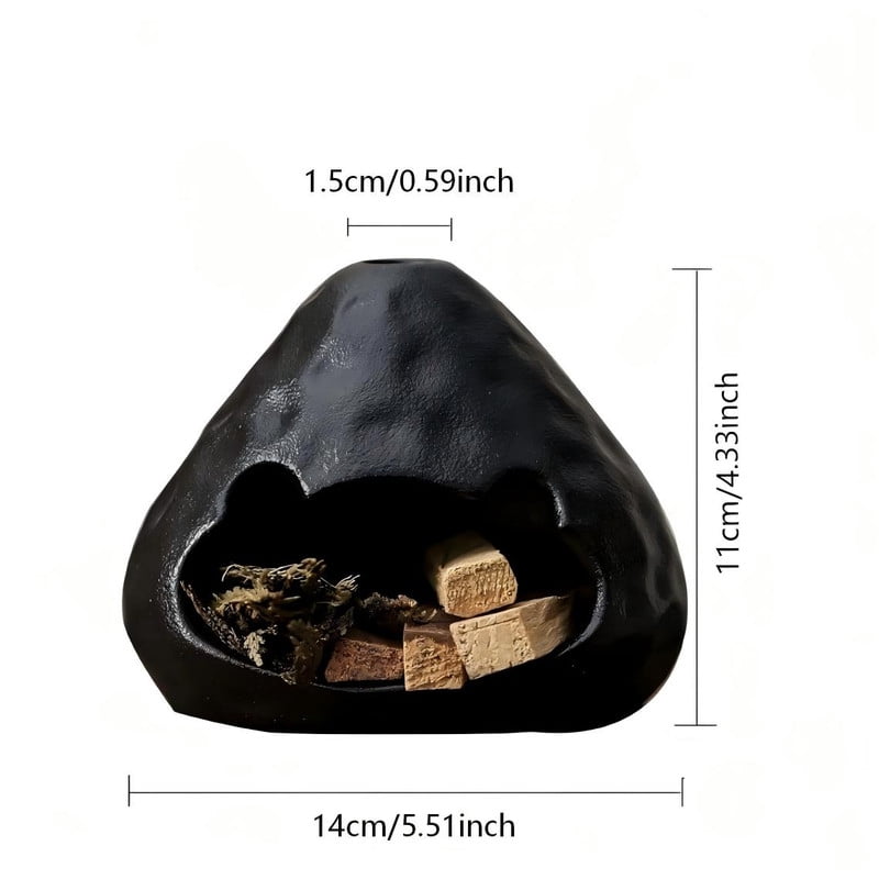 Matte Black Volcano Palo Santo Holder - Ceramic Incense Burner with Ash Catcher, Wabi-Sabi Style Palo Santo Holder Stick Holder for Smudging, Meditation, Yoga & Rustic Home Decor
