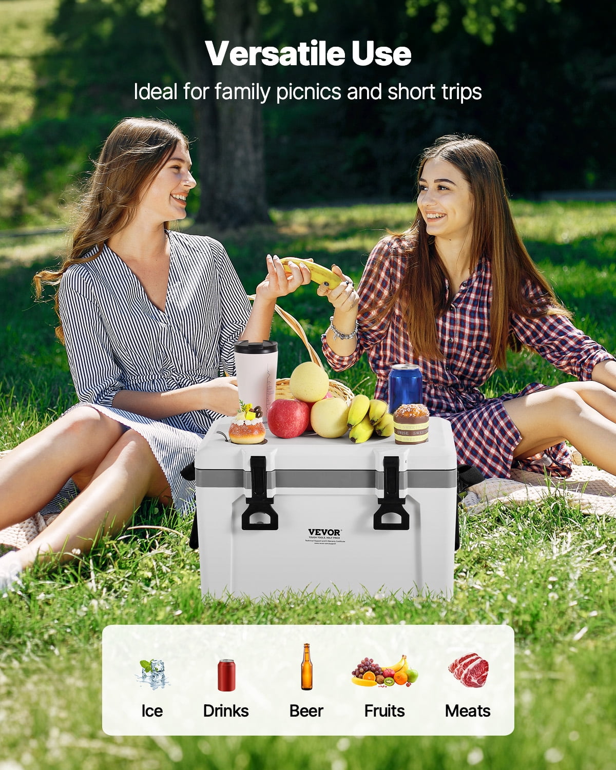 VEVOR Portable Cooler, 26 QT Hard Cooler with Ice Retention, Heavy-Duty Handles and Strap, Lightweight Rigid Material Insulated Portable Cooler, Suitable for Family Picnics and Short Trips
