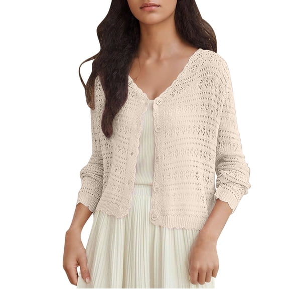 ZToonmas Women's V-Neck Hollow Out Sun Protection Cardigan Long Sleeve Button Down Casual Beach Cover-up