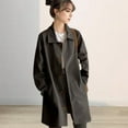 thumbnail image 4 of Women Jacket Turn-down Collar Long Sleeves Button-down Windbreaker Loose Pockets Mid Length Outdoor Travel Commuting Overcoat, 4 of 7