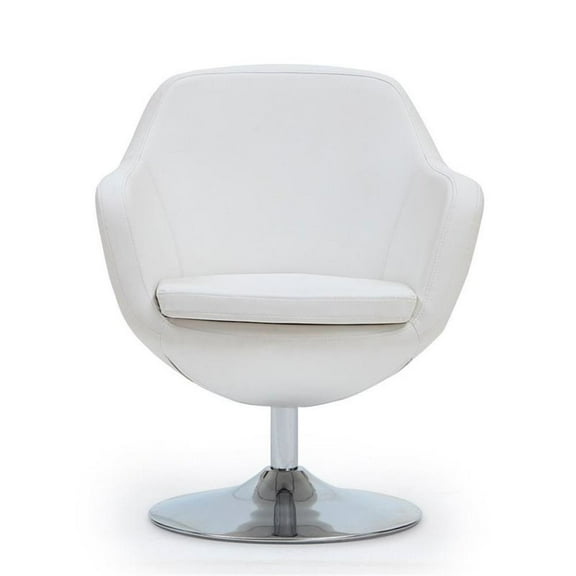 Pemberly Row Contemporary Faux Leather Swivel Accent Chair in White