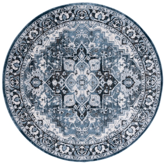 SAFAVIEH Rosewood Jefferson Medallion Area Rug, Ivory/Blue, 6'7" x 6'7" Round